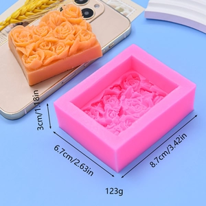 Pink rose bouquet silicone mold for soap and fondant cake decor, 8.7x6.7x3cm