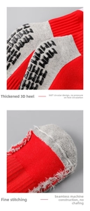 Detailaufnahme der 3D-verstärkten Ferse und nahtlosen Spitze dieser roten Fußballsocken