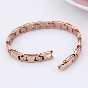 Minimalist rose gold titanium steel couple bracelet with sparkling crystal accents