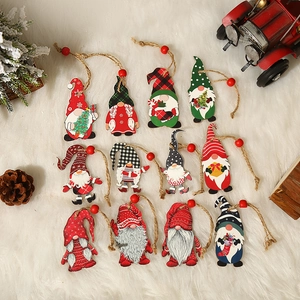 Christmas Wood Gnome Ornaments Nordic Faceless Elf Painted Wooden Hanging Decorations For Xmas Tree Home Party Festive Decor