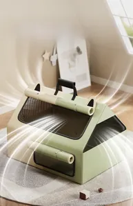 Detail showing hexagonal honeycomb mesh windows for ventilation on green pet cat carrier tent