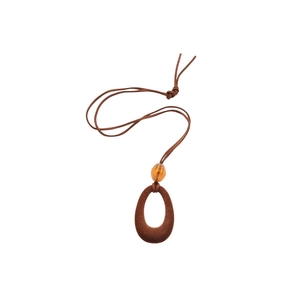 Retro amber bead necklace with brown flocking resin oval pendant on a simple cord