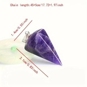 Natural purple amethyst hexagonal cone crystal pendant necklace with size dimensions