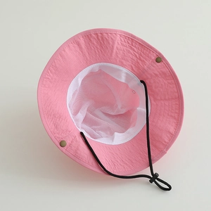 Kids quick-dry sun hat in pink with breathable mesh lining and adjustable wind rope