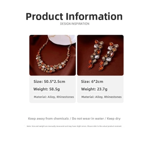 Detailed size and material specs for vintage water drop necklace and earring jewelry set