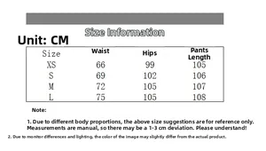Detailed size chart table for cargo pants showing XS to L measurements in centimeters