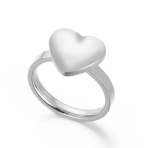 Bague ouverte minimaliste en acier inoxydable poli avec un design plat en forme de cœur
