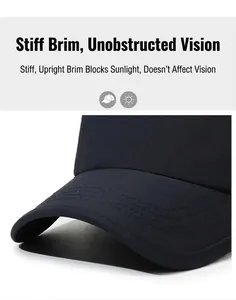 Macro close-up of a stiff baseball cap brim with durable triple-stitch detailing.