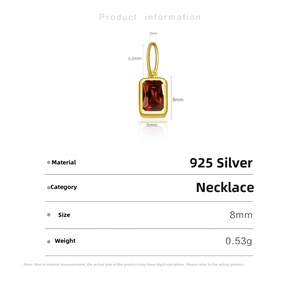 Detailed dimensions for the 925 silver square red zircon pendant with product specifications