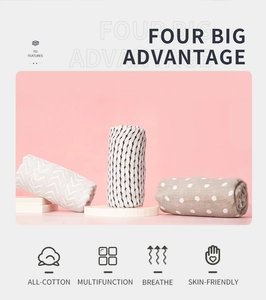Detail view of all-cotton breathable muslin baby blankets with three minimalist patterns