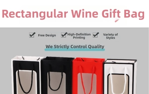 Detail of rectangular wine gift bag featuring clear window and durable rope handles