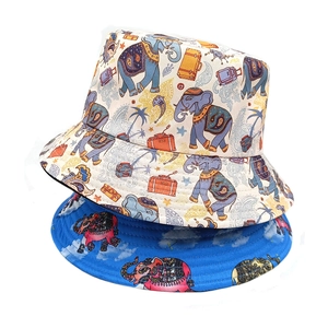Ethnic elephant print bucket hats with palm trees for women, summer sun protection style