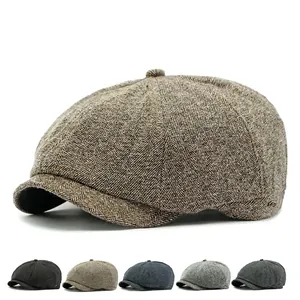Berretto Newsboy Tweed Spina Di Pesce Cappello Ottagonale Fodera In Pile Caldo Stile Britannico Retrò Vintage Inverno Unisex