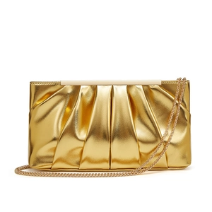 Luxus Abendtasche Gold Metallic PU Leder Plissee Gerafft Eleganter Stil Metallkette Für Frauen Party