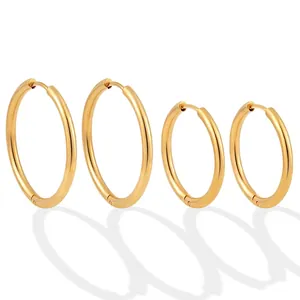 Hoop Earrings Titanium Steel Minimalist Ins Style Polished Round Gold Color Trendy Lightweight Jewelry For Women