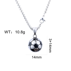 Polished soccer ball pendant necklace in silver and black with 14mm diameter