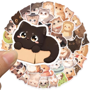 50pcs cute cartoon cat stickers waterproof PVC decals for laptop and water bottle