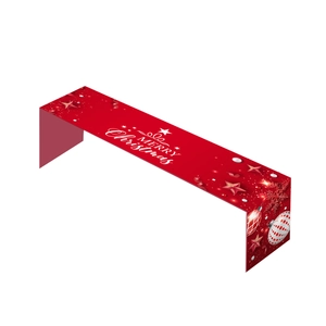 Red Merry Christmas table runner with white festive typography and star patterns