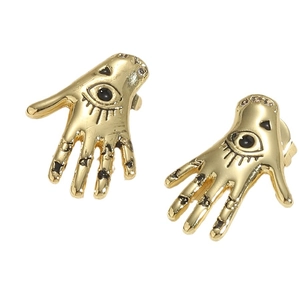 French style 14K gold plated evil eye palm stud earrings with sparkling cubic zirconia
