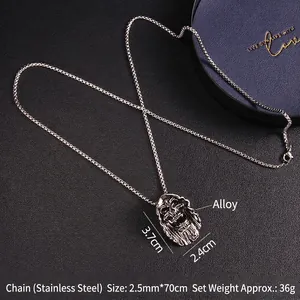 Gothic skull pendant necklace in heavy metal stainless steel with 70cm chain
