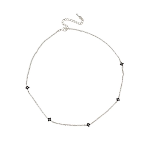 Elegant gold-plated necklace with five black clover pendants and an adjustable chain