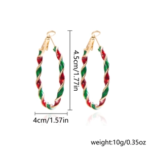 Twisted gold hoop earrings with red and green Christmas enamel details, 4.5cm size