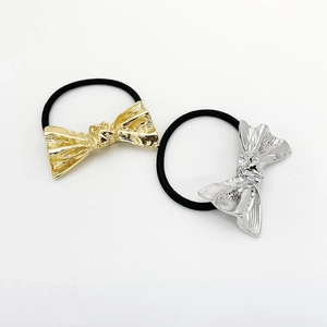 Minimalist elastic hair ties with gold and silver alloy bow accents for high ponytails