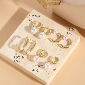 Bohemian 14K gold plated zircon and pearl earrings set shown in various elegant styles
