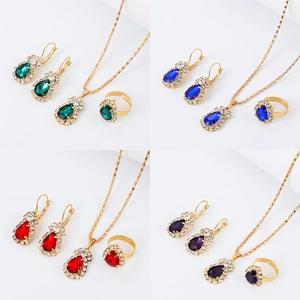 Water drop jewelry set with colorful rhinestones including necklace earrings and ring