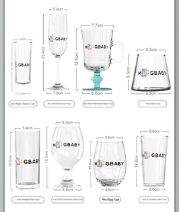 Size chart showing height and capacity for various temperature-sensitive glass cups