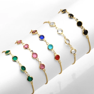 Colorful Crystal Slider Bracelet Gold Plated Copper Adjustable Bolo Chain Fashion Jewelry For Women
