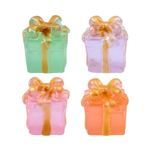 Luminous resin Christmas gift box ornaments in green, purple, pink, and orange colors