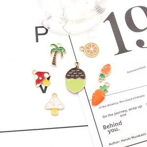 Enamel fruit and vegetable charms including carrot and mushroom for DIY jewelry making