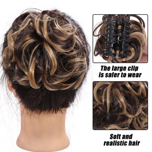 Fashion fluffy hair bun claw clip synthetic wig for women, easy to wear lazy hair extension.