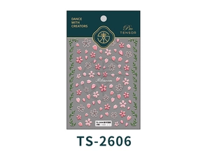 Detail of 3D embossed pink cherry blossom nail art stickers with petal patterns TS-2606