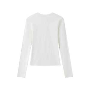 Back view of a white modal stretch long sleeve T-shirt with a slim fit hourglass waist