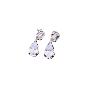 Elegant vintage silver drop earrings featuring sparkling pear-cut zircon crystals