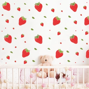 Strawberry Pattern Wall Stickers Waterproof PVC Removable Fruit Decals For Kids Nursery Bedroom Living Room DIY Wall Decor