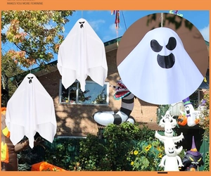 Outdoor Halloween white ghost hanging decor with spooky face for yard party