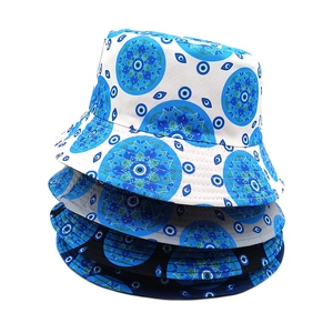 Fashionable bucket hat set with evil eye and mandala prints in four versatile colors