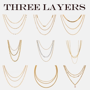 Layered Necklace Stainless Steel 18K Gold Plated Multi Layer Waterproof Hypoallergenic Paperclip Chain For Women