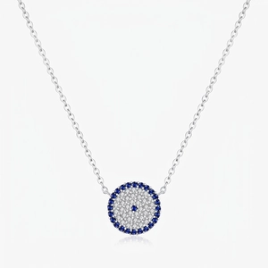 Evil Eye Round Pendant Necklace 925 Sterling Silver Blue White Zirconia Clavicle Chain For Women Elegant Jewelry