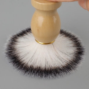 Men's shaving brush with wooden handle and soft dense bristles for rich foam lathering