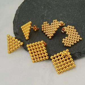 Boucles D'oreilles Géométriques Plaqué Or 18K Acier Inoxydable Cœur Triangle Losange Texture Perle Bijoux Pour Femmes