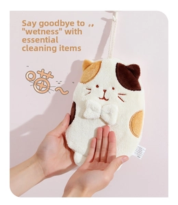 Detailed close-up of a cat-shaped chenille hand towel showing absorbent thick texture