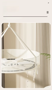 Detail of white hanging laundry basket with fine mesh for breathable drying clothes