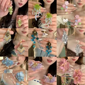 Heart Crystal Tassel Dangle Earrings With Silver Earring Post Long Drop Flower Colorful Beads Sweet Jewelry For Women