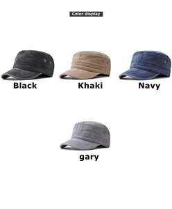 Farbdisplay der gewaschenen Baumwoll-Militärkappen in Schwarz, Khaki, Marine und Grau