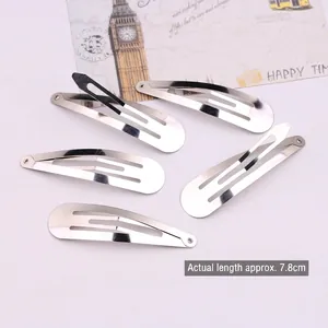Set of five 7.8cm silver teardrop snap hair clips with a high-polished metal finish