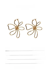 Detailed view of hollow butterfly earrings in gold-plated brass with precise dimensions